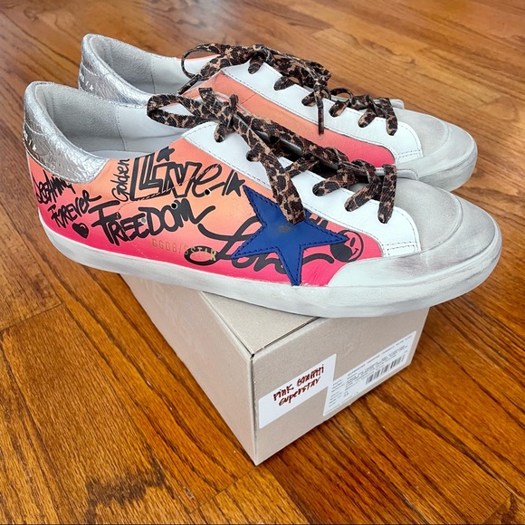 Golden Goose Shoes - Golden Goose Superstar Pink Orange Grafitti Blue Star Silver Sneakers 39 NEW